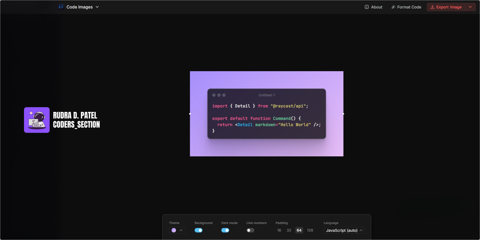 Example of beautifully formatted code from Ray.so.